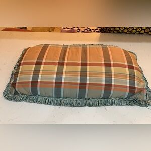 Vintage Rectangular Fall Plaid & Greenish Teal Reversible Oversized Throw Pillow